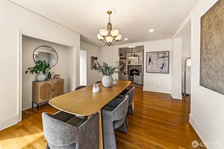 Dining room flows into the library