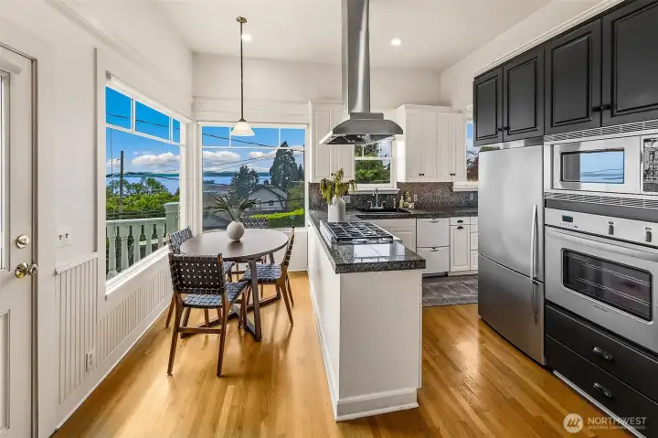 Kitchen has a breakfast nook for more casual dining