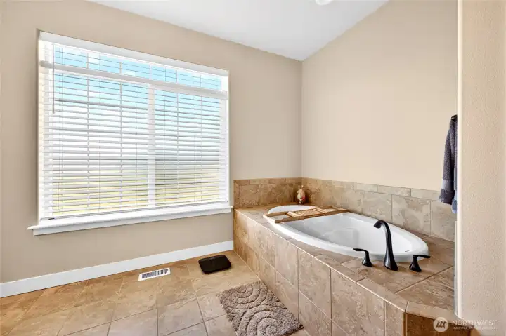 Relax and unwind in the soaking tub.