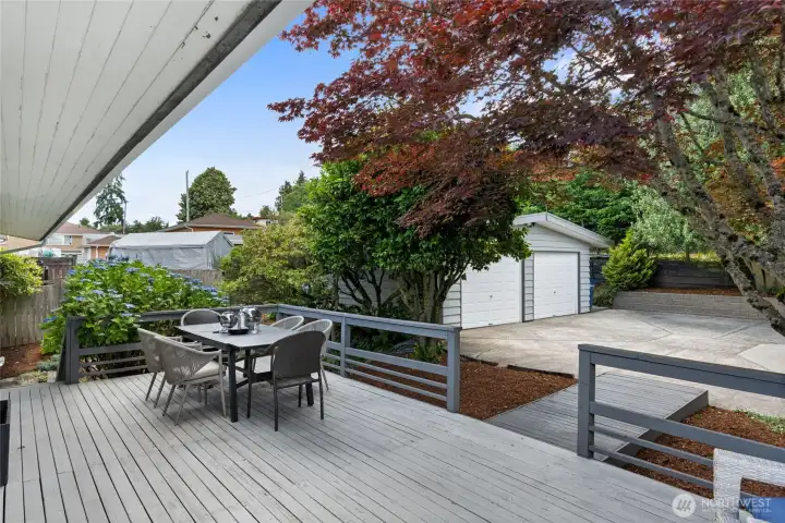 Large entertainment deck overlooks the beautifully landscaped backyard with easy access to the garage. Also provides quick access with groceries for the kitchen. Large entertainment deck overlooks the beautifully landscaped backyard with easy access to the garage. Also provides quick access with groceries for the kitchen.