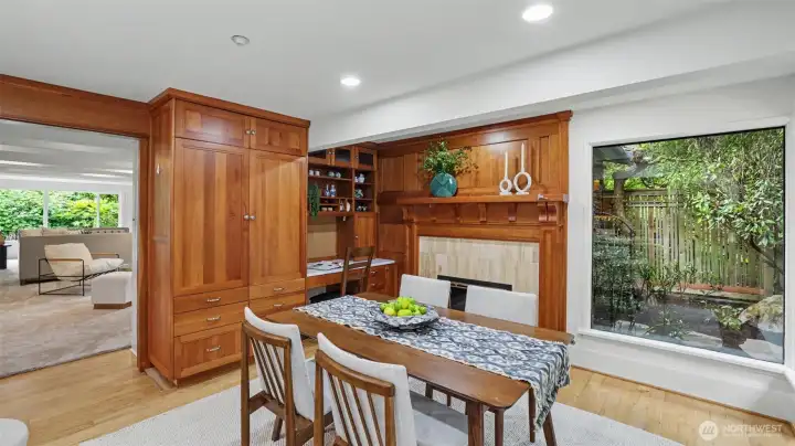 Seating Kitchen with desk and gas fireplace
