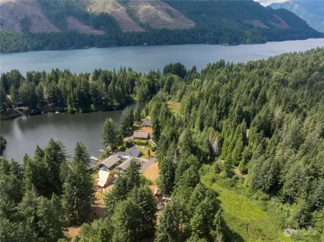 Lake Standstill and Lake Cushman from drone above property