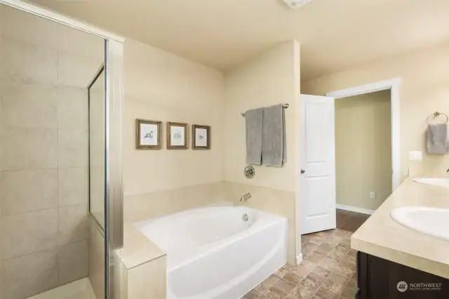 walk in shower and large soaking tub