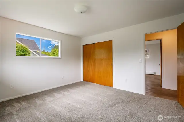 Bedroom 1 with new carpeting.
