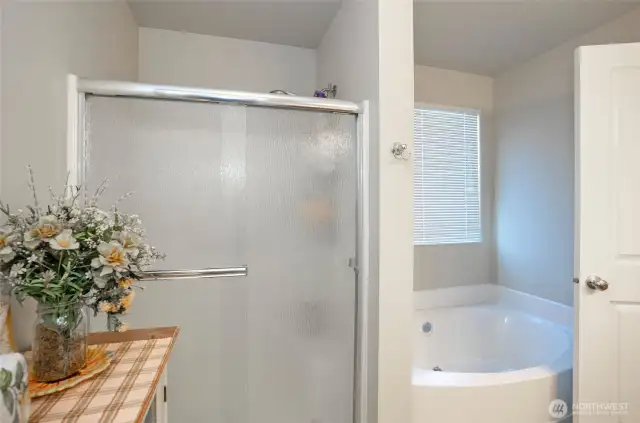Unwind in the primary ensuite, complete with a spacious walk-in shower and a deep soaking tub.