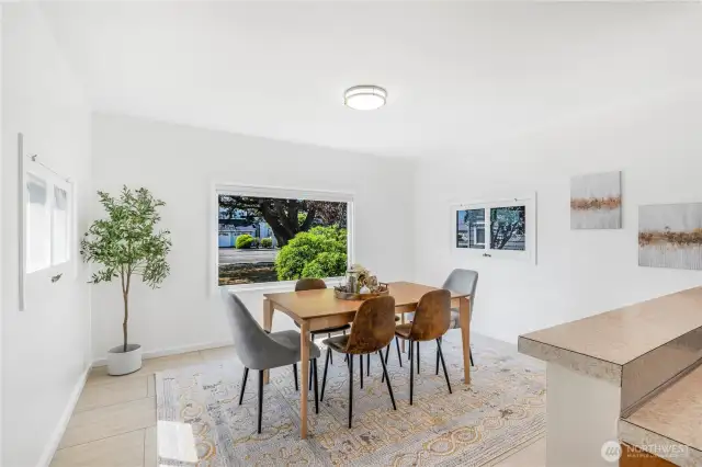 Spacious dining room with direct access to the kitchen.