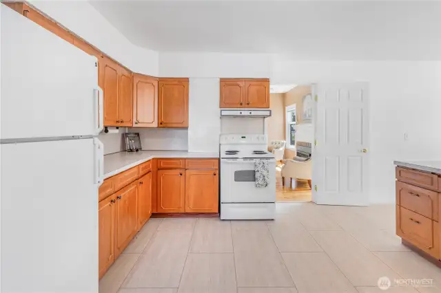 Brand new paint and flooring in kitchen.
