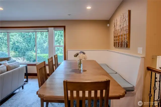 Built in bench for added dining space in great room