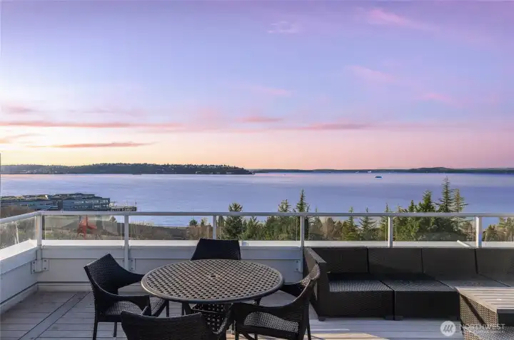 Rooftop terrace offering scenic views of Elliott Bay overlooking the Sculpture Park and the waterfront.
