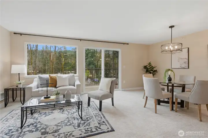 Full shot of living and dining areas. Full shot of living and dining areas.