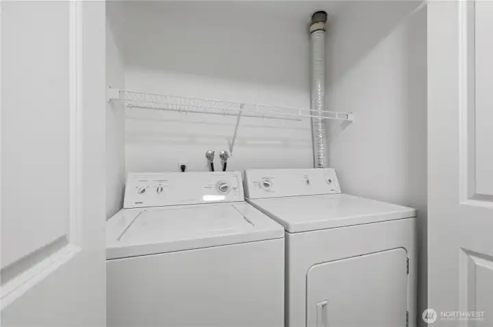 Upstairs laundry, full size and not stacked. Upstairs laundry, full size and not stacked.
