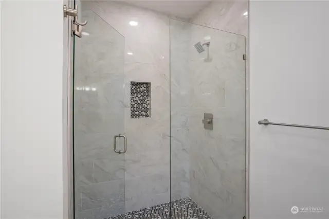 Primary tile shower w/ frameless glass door