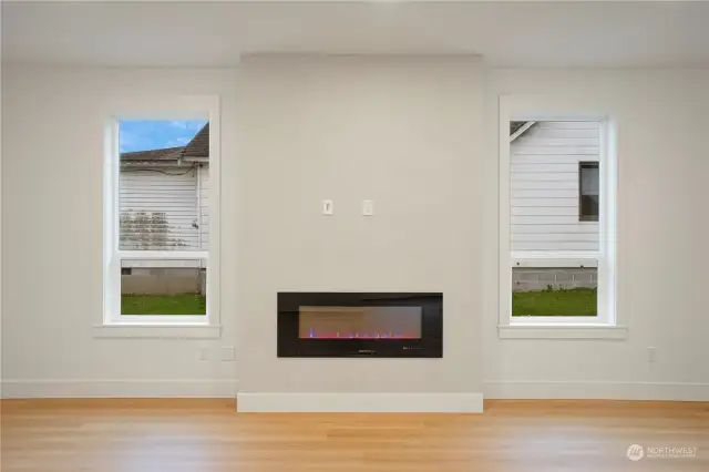 Fireplace finished with venetian plaster