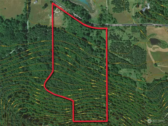 Overhead view with approximate boundaries in red.