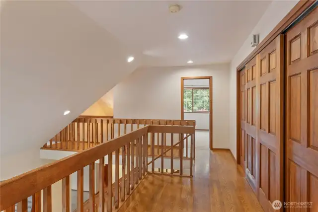 Upstairs landing is hardwood.  Washer and dryer hook up in closet.