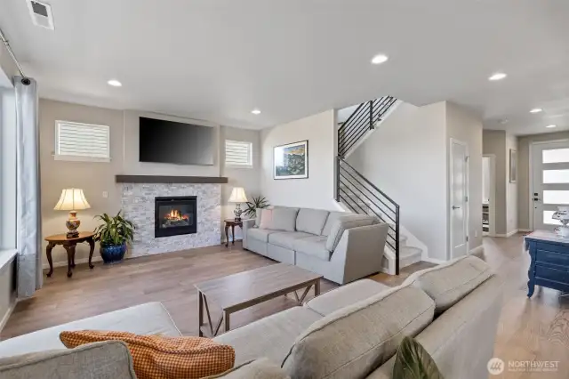 Family room with gas fireplace.