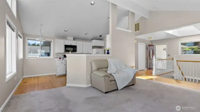 Looking from living room to kitchen/dining area