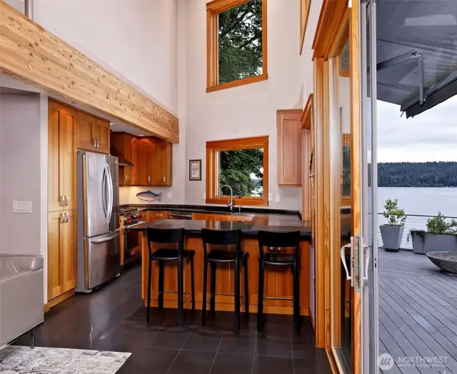 Breakfast bar... countertops in the kitchen are all black soapstone.