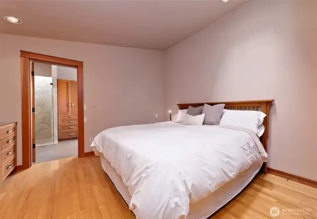 Primary suite with quarter sawn oak floors and more VG fir custom cabintry