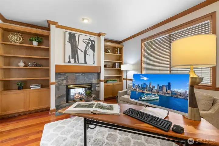 Main Floor Office With A Gas Fireplace