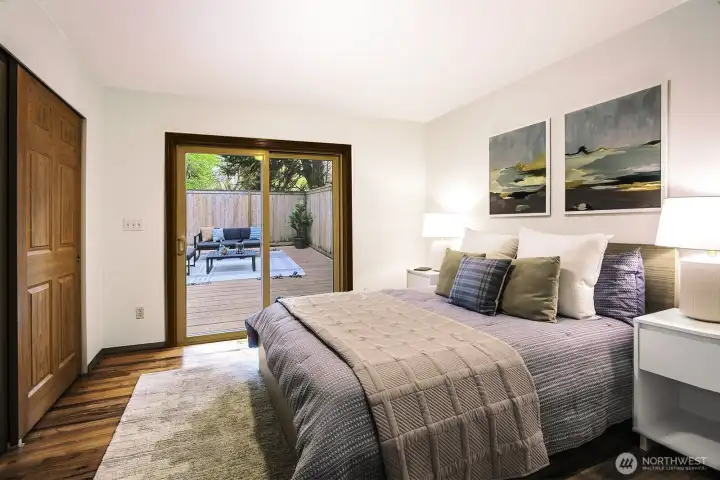 Lower level bedroom, opens to back deck