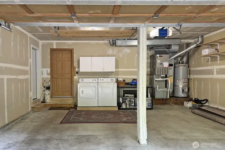 Two car attached garage with laundry