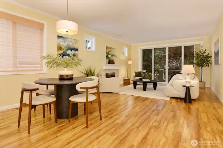 Dining area and living room