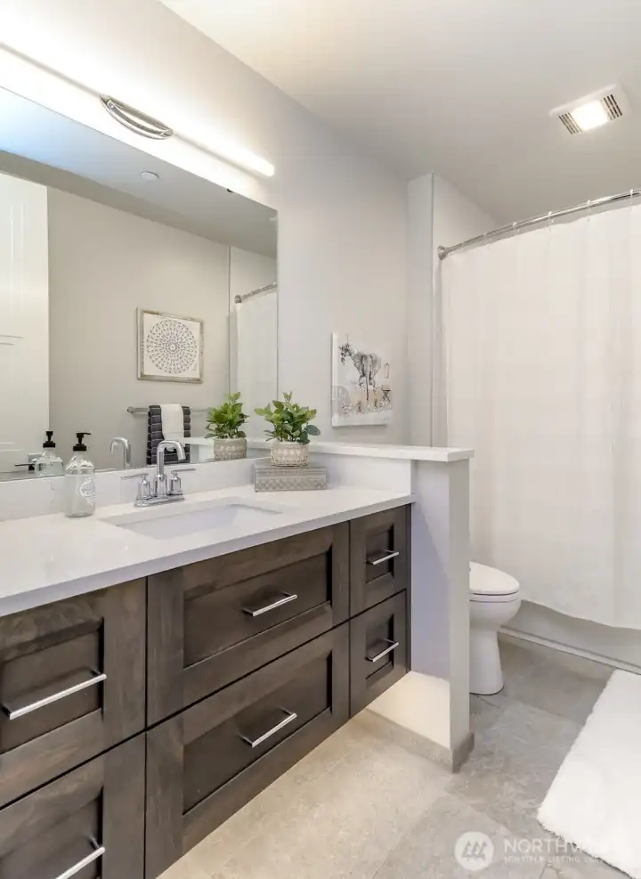 Main bath with under cabinet lighting- no more stubbed toes in the middle of the night :)