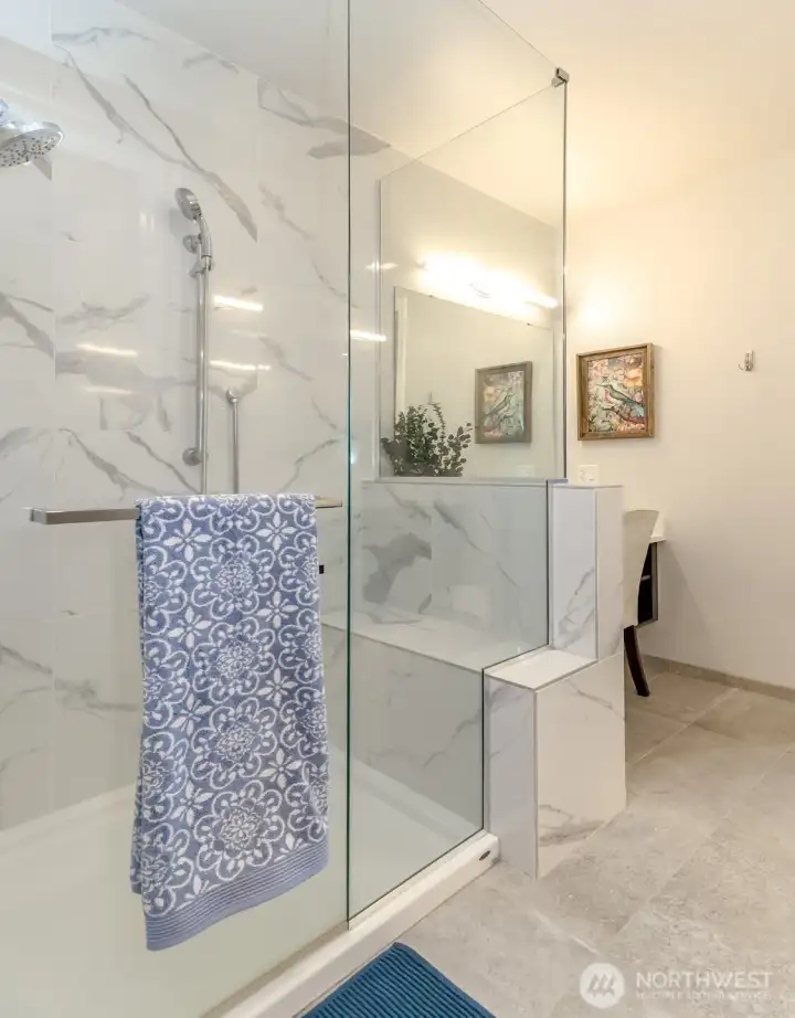 With bench seating and multiple shower heads