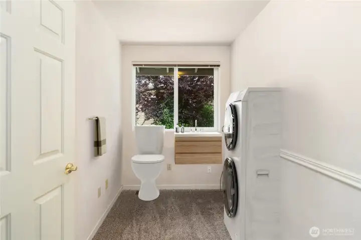 The small office behind the kitchen could be a half bath.virtually staged