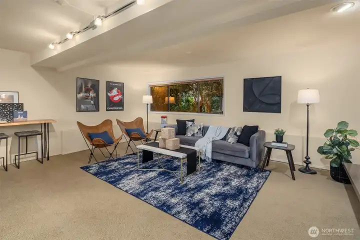 Huge lower level family room.  Room for large TV & exercise equipment