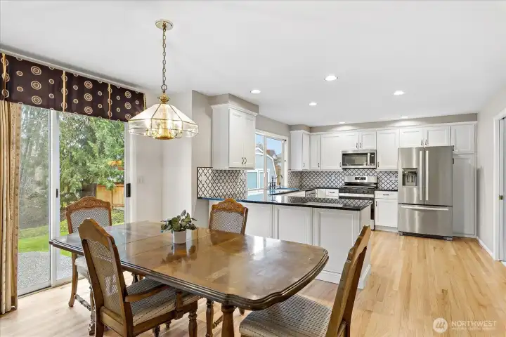 Integrated kitchen/ dining.