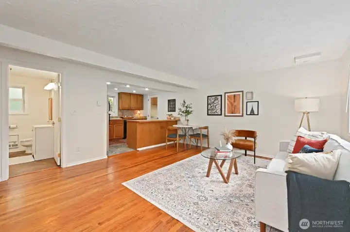 Expansive living spaces flow into the updated kitchen, with a full bath conveniently located off the main living area.