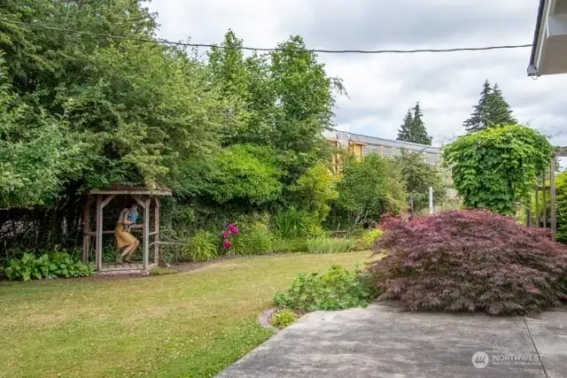 Cute mini gazebo and ornamental trees surrounding