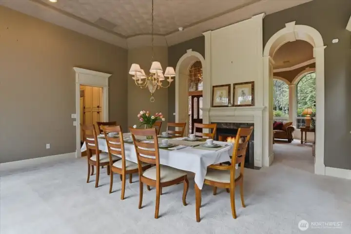 Formal dining room, fireplace, w2w carpet, high ceilings Formal dining room, fireplace, w2w carpet, high ceilings