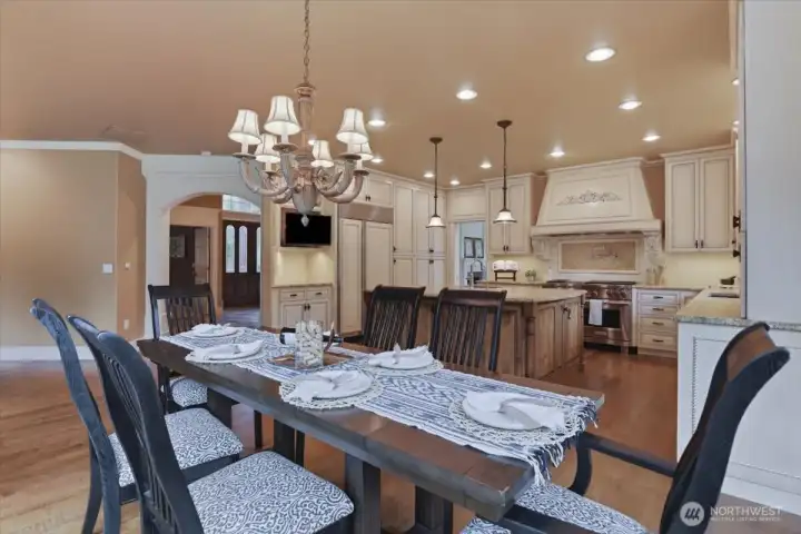 Dining nook, great room, hardwood floors, open concept, chandelier Dining nook, great room, hardwood floors, open concept, chandelier