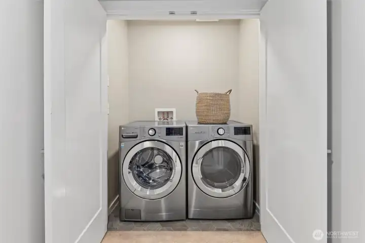 Dedicated upper-level laundry with full-size washer and dryer included. Dedicated upper-level laundry with full-size washer and dryer included.