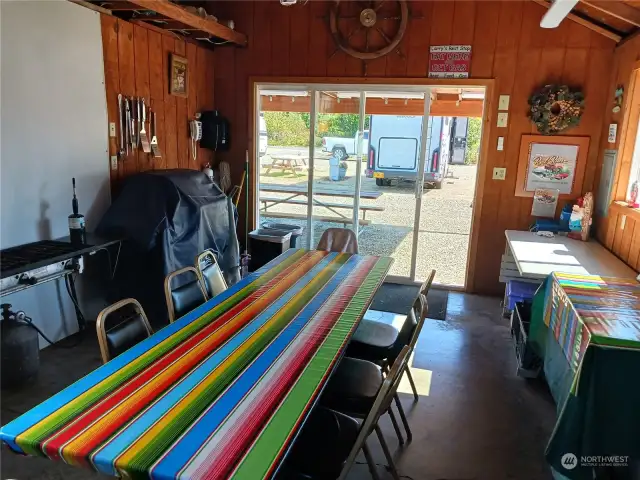 Kitchen and dining area connected to the gazebo.