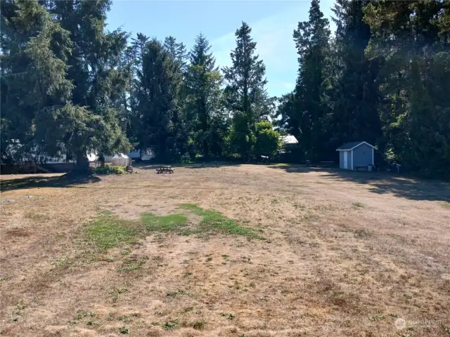 Large area for overflow RVs or tent camping. Pump house in far corner of photo.