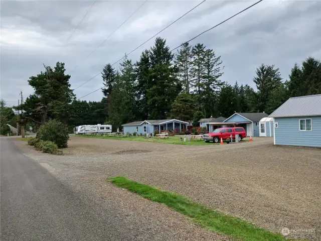 Front driveway area and RV spaces on east side of property, adjacent to Z St. These are all short term rental spaces.