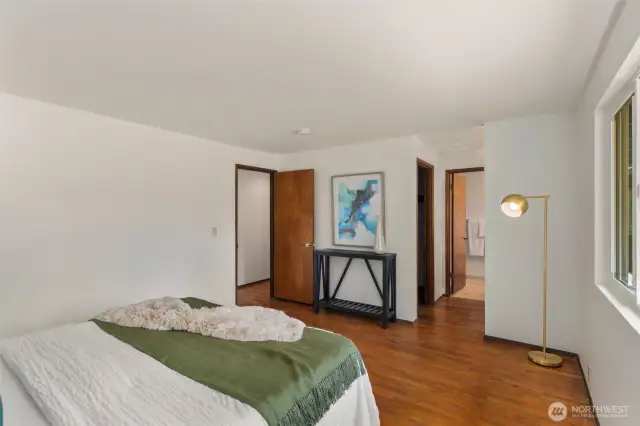Primary bedroom has walk in closet and 3/4 en suite
