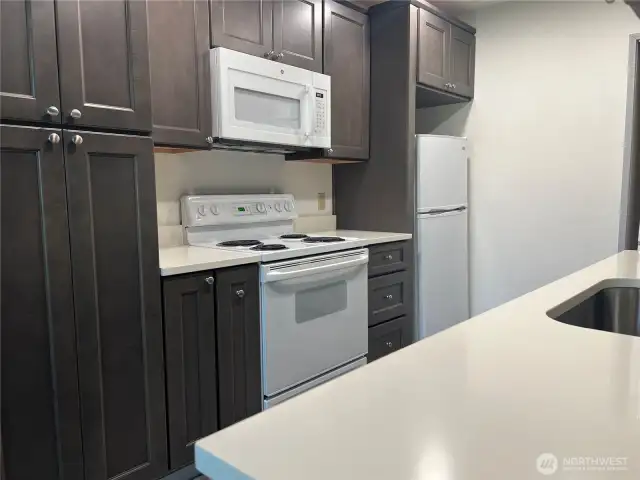 So much counter and cabinet space!