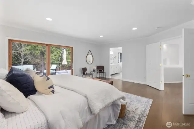 This angle shows the double door entry and gives a look into the bathroom.