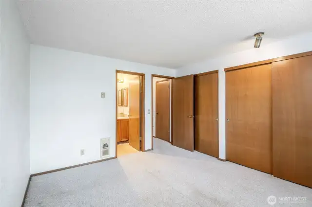 Dual closets in the primary bedroom