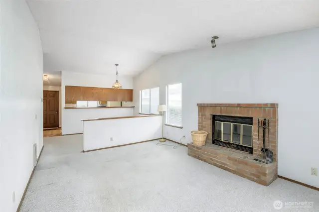 Wood-burning fireplace in the living room