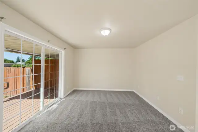 Living room with slider to back deck.
