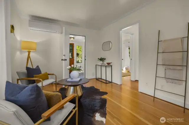Sun kissed living room and beautiful fir floors