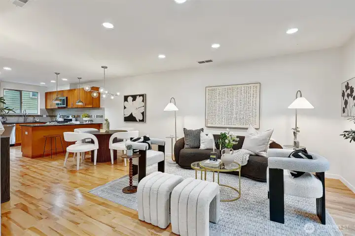 Open floor concept. A natural flow to your living room, dining area and kitchen