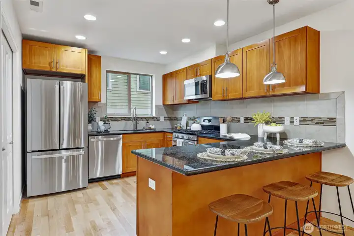 Brand new fridge and dishwasher, pantry closet