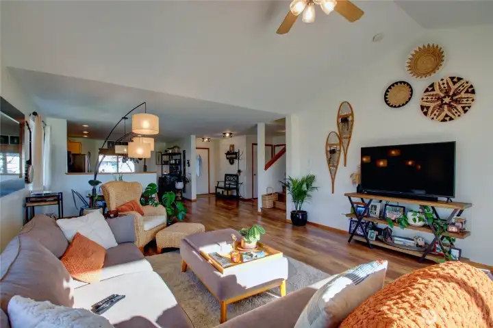 Vaulted ceilings and fresh interior paint create a warm cozy feel.